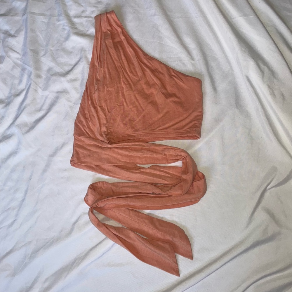 SOLD ON DP Peach One Shoulder Wrap Top - Picture 3 of 3